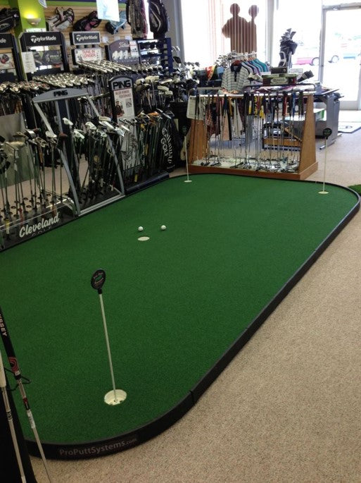 putting green in golf shop, large indoor putting green