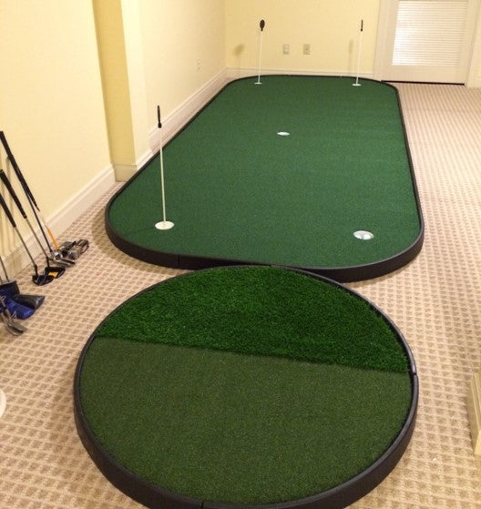 indoor golf putting green with chipping pad